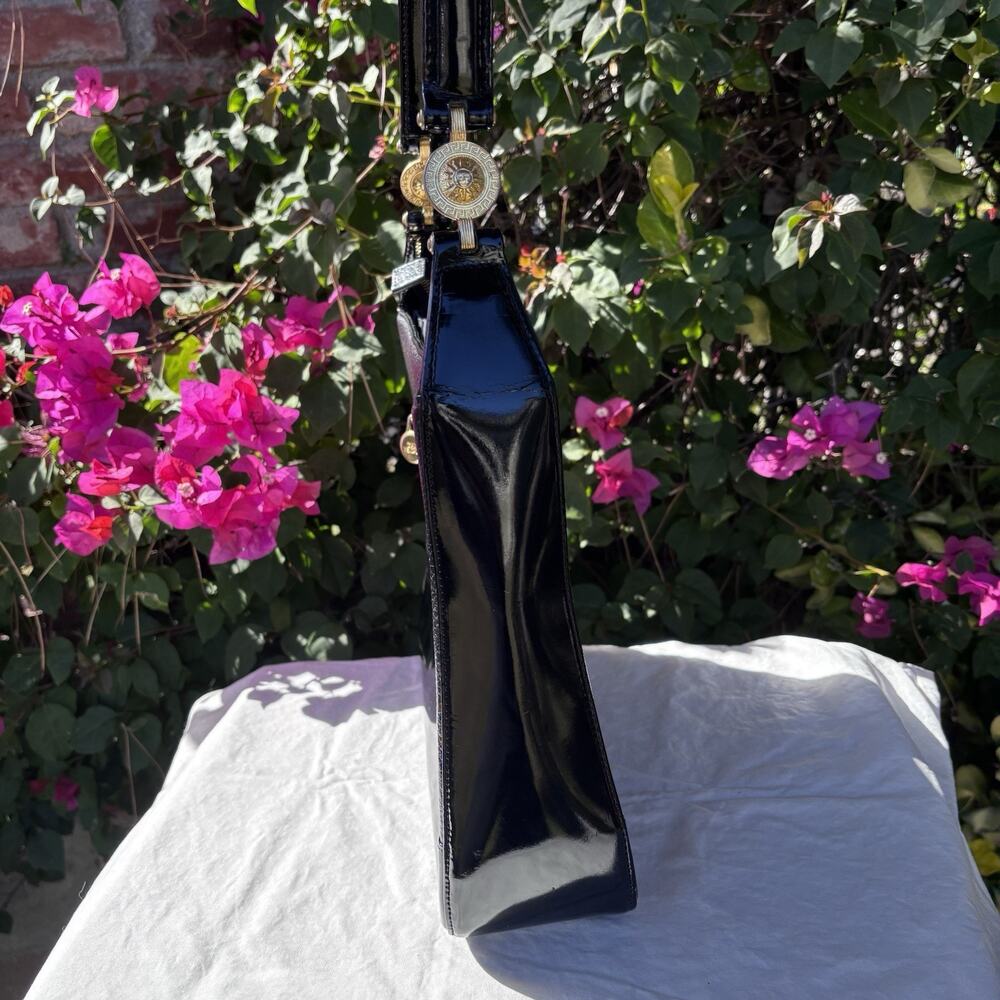 Gianni Versace Pebbled & Patent Leather Sun Shoulder Bag Black - Picture 6 of 15